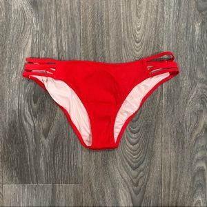 Red Grooved Bikini Bottoms